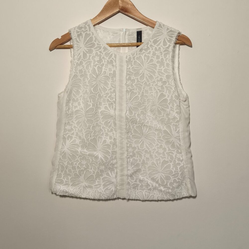 Marc Cain Silk Blend Textured Floral Tank Blouse sz 2/4 Ivory Chic Parisian